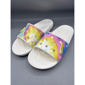 Crocs Iconic Comfort Tie Dye White Slide Sandals Womens 11 Casual Summer
